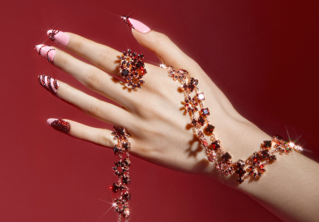 Vivid Siam Range Extension Preciosa Crystals Necklace and nails 